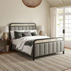 Alphons Modern Solid Wood Frame Ratten Bed with LED Headboard by HULALA HOME