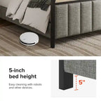 Alphons Modern Solid Wood Frame Ratten Bed with LED Headboard by HULALA HOME