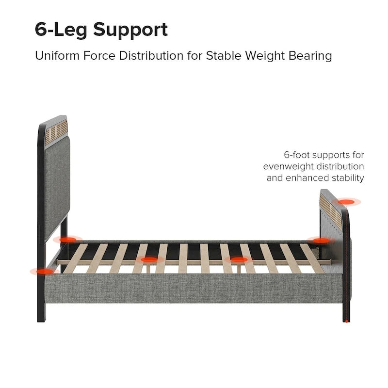 Alphons Modern Solid Wood Frame Ratten Bed with LED Headboard by HULALA HOME