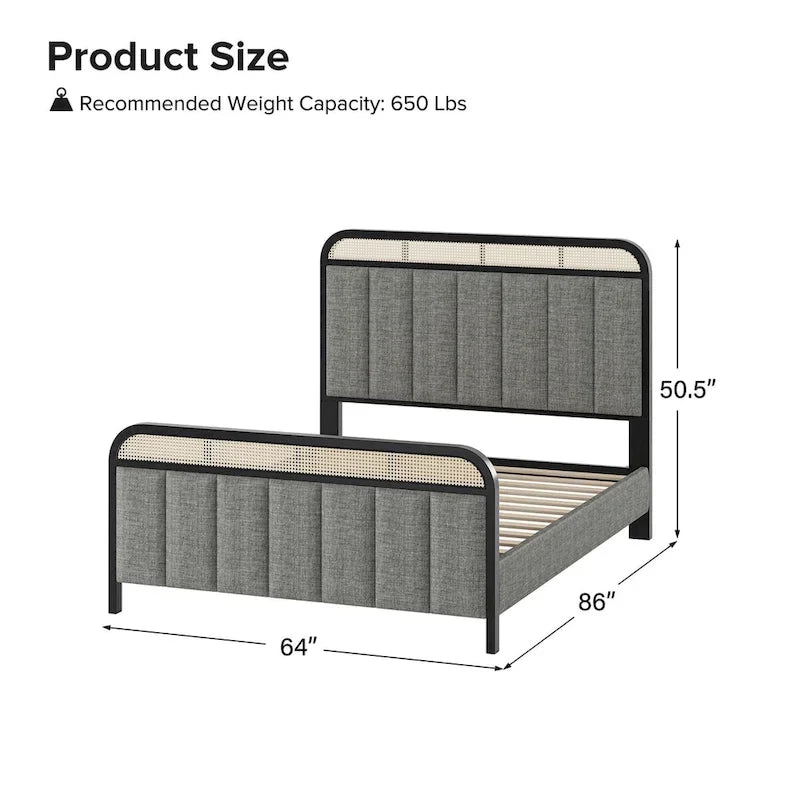 Alphons Modern Solid Wood Frame Ratten Bed with LED Headboard by HULALA HOME