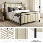 Alphons Modern Solid Wood Frame Ratten Bed with LED Headboard by HULALA HOME