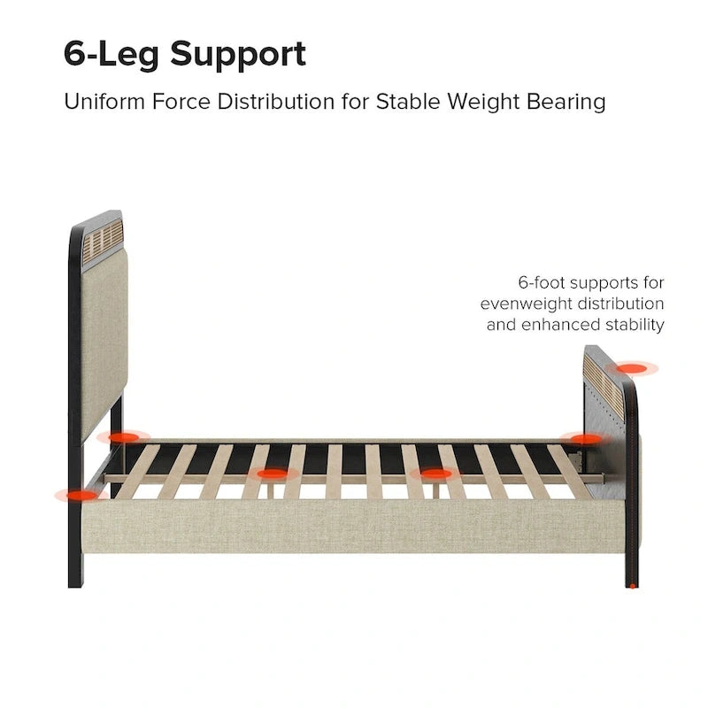 Alphons Modern Solid Wood Frame Ratten Bed with LED Headboard by HULALA HOME