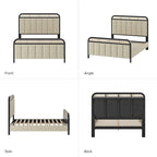 Alphons Modern Solid Wood Frame Ratten Bed with LED Headboard by HULALA HOME