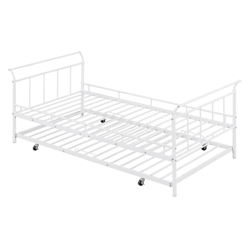 Twin Size Metal Daybed with Curved Handle Design and Twin Size Trundle