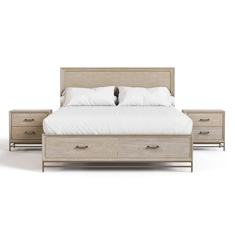 Furniture of America Drayden Transitional Oak Solid Wood 3-Piece Bed and 2 Nightstand Bedroom Set
