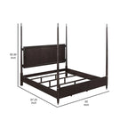 Amber Queen Size Poster Bed, Floating Headboard with Low Footboard, Brown