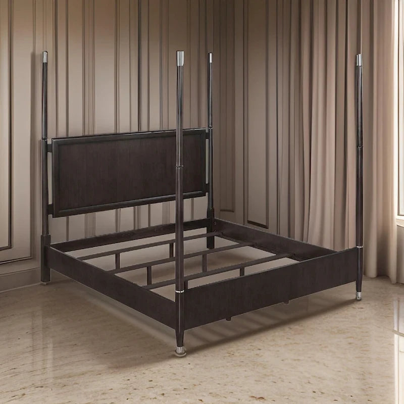 Amber Queen Size Poster Bed, Floating Headboard with Low Footboard, Brown