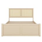 Queen Size Wood Storage Platform Bed with 4 Drawers, Rattan Headboard