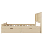 Queen Size Wood Storage Platform Bed with 4 Drawers, Rattan Headboard
