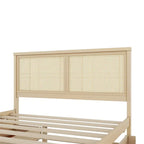 Queen Size Wood Storage Platform Bed with 4 Drawers, Rattan Headboard