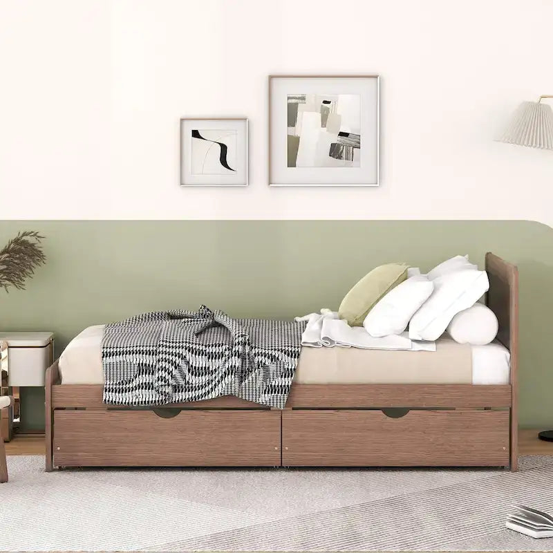 Modern Design Wooden Platform Bed Frame with Trundle