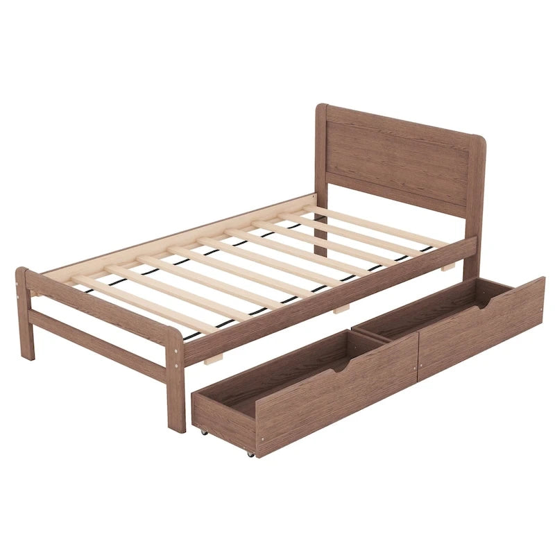 Modern Design Wooden Platform Bed Frame with Trundle