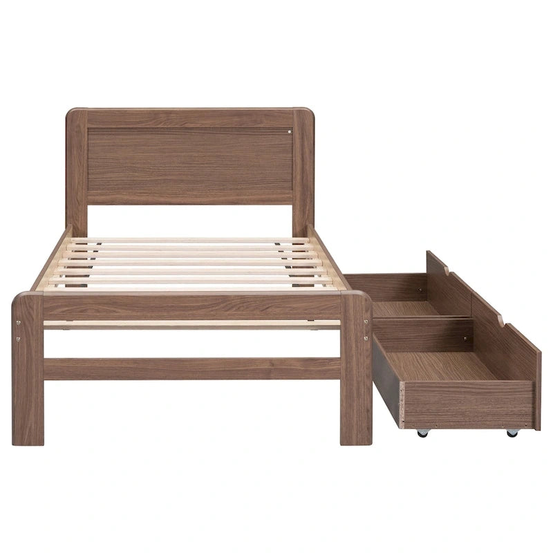 Modern Design Wooden Platform Bed Frame with Trundle