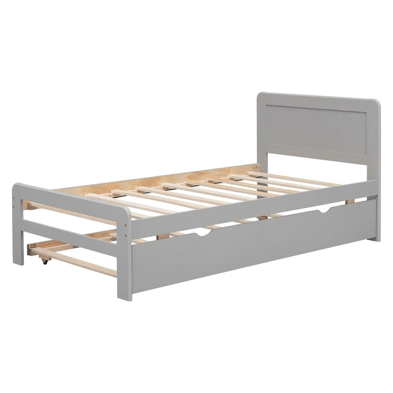 Modern Design Wooden Platform Bed Frame with Trundle