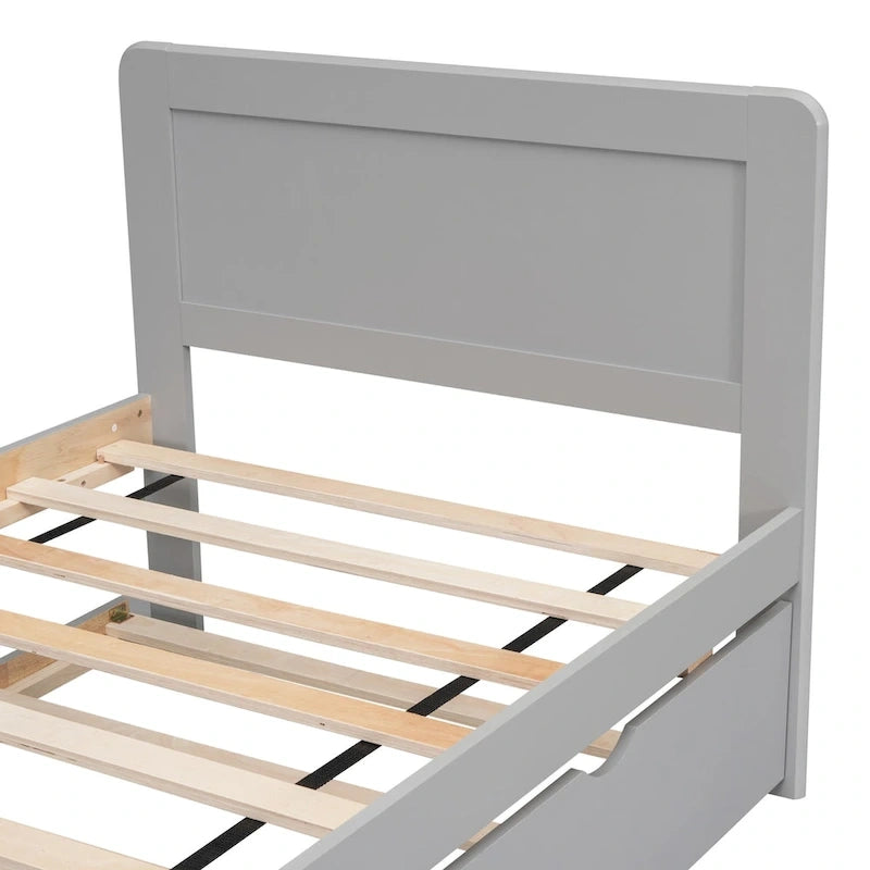 Modern Design Wooden Platform Bed Frame with Trundle