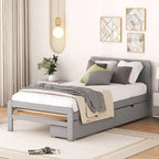 Modern Design Wooden Platform Bed Frame with Trundle