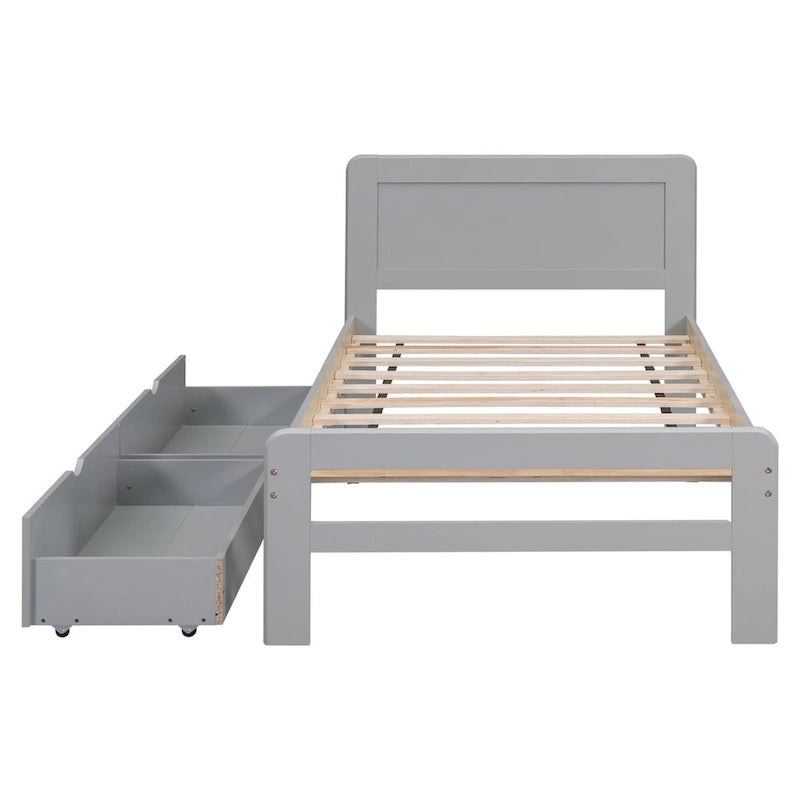 Modern Design Wooden Platform Bed Frame with Trundle