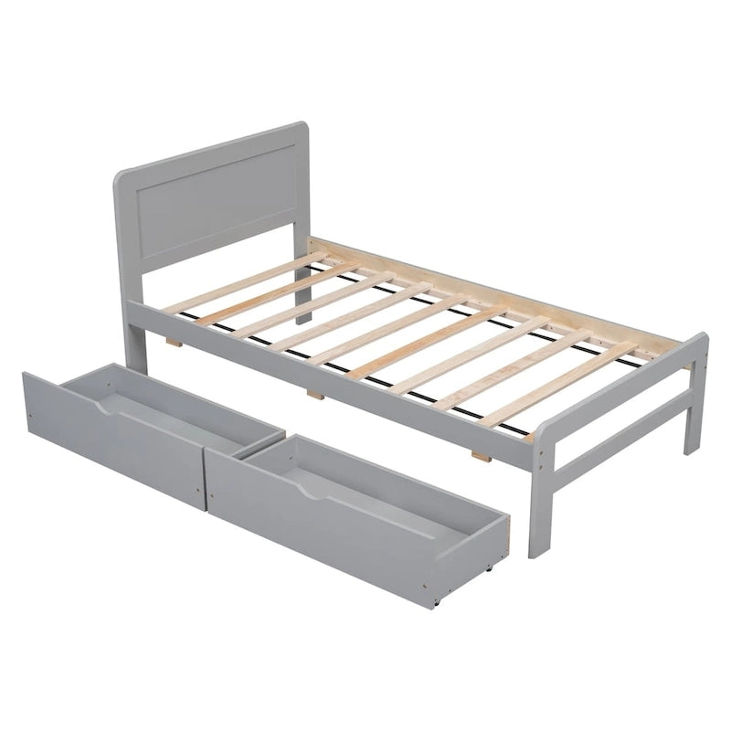 Modern Design Wooden Platform Bed Frame with Trundle