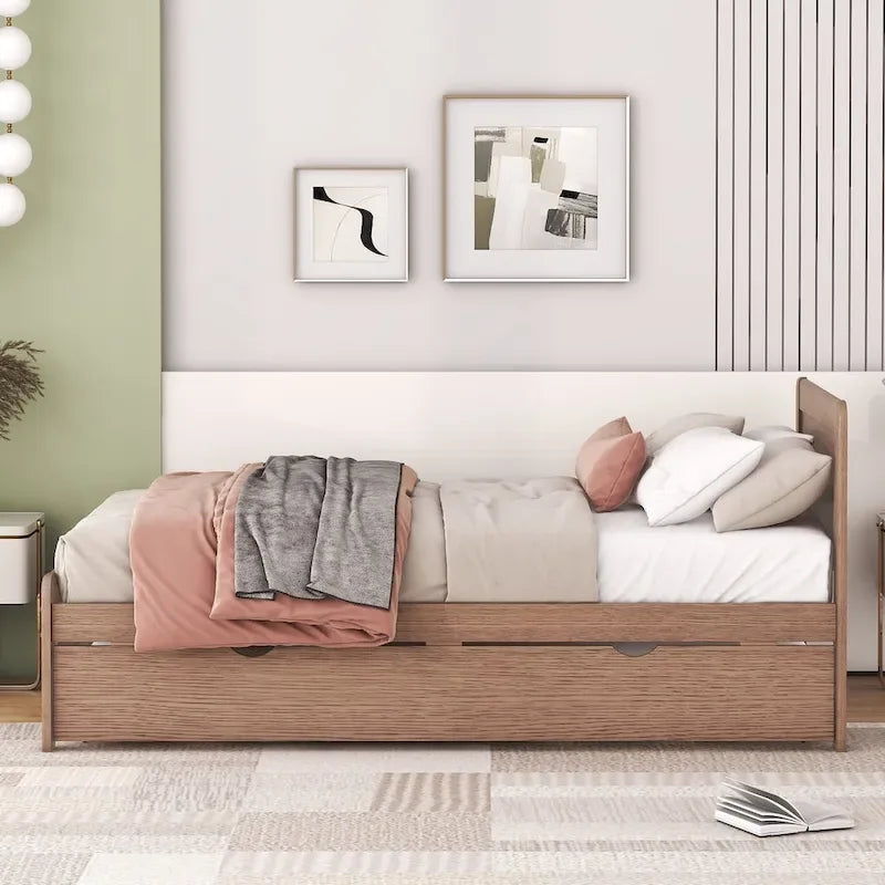 Modern Design Wooden Platform Bed Frame with Trundle