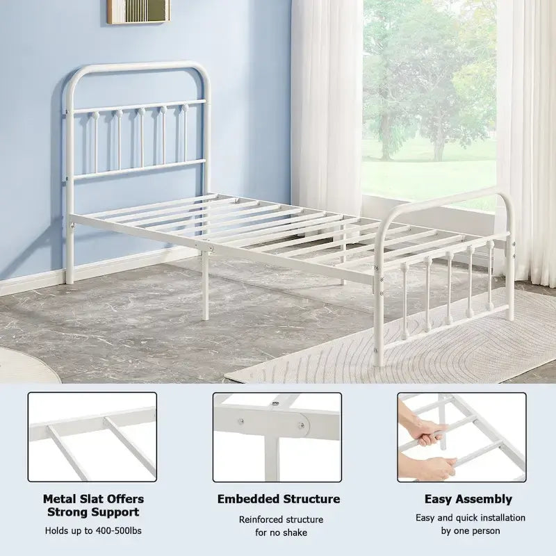 Javlergo Metal Platform Bed Frame with Headboard and Footboard, No Box Spring Needed