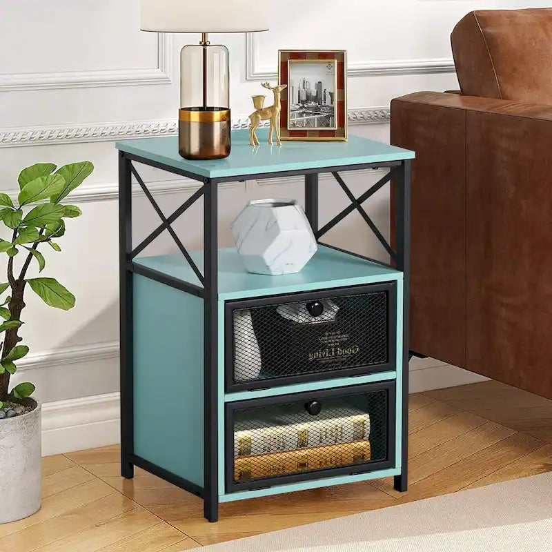 Javlergo Nightstand with 2 Drawers and Storage Shelf for Bedroom, Small Night Stands, Bed Side Table