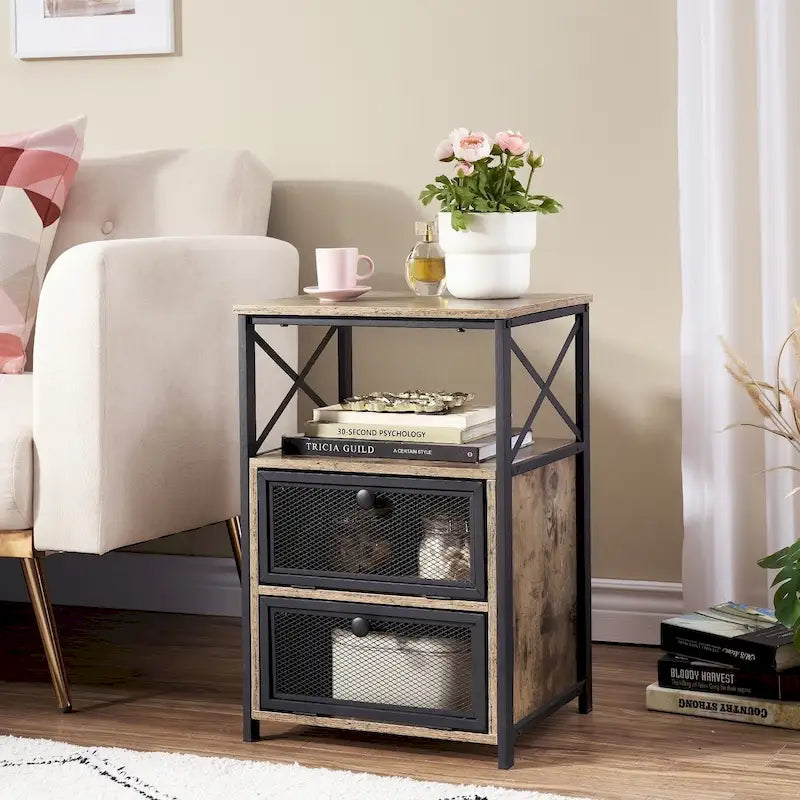 Javlergo Nightstand with 2 Drawers and Storage Shelf for Bedroom, Small Night Stands, Bed Side Table