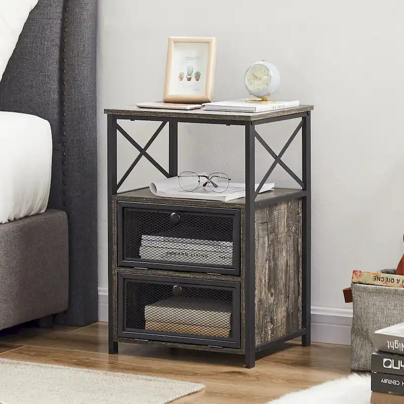 Javlergo Nightstand with 2 Drawers and Storage Shelf for Bedroom, Small Night Stands, Bed Side Table