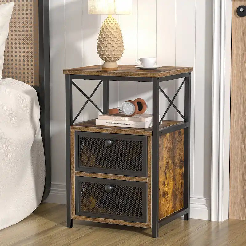 Javlergo Nightstand with 2 Drawers and Storage Shelf for Bedroom, Small Night Stands, Bed Side Table