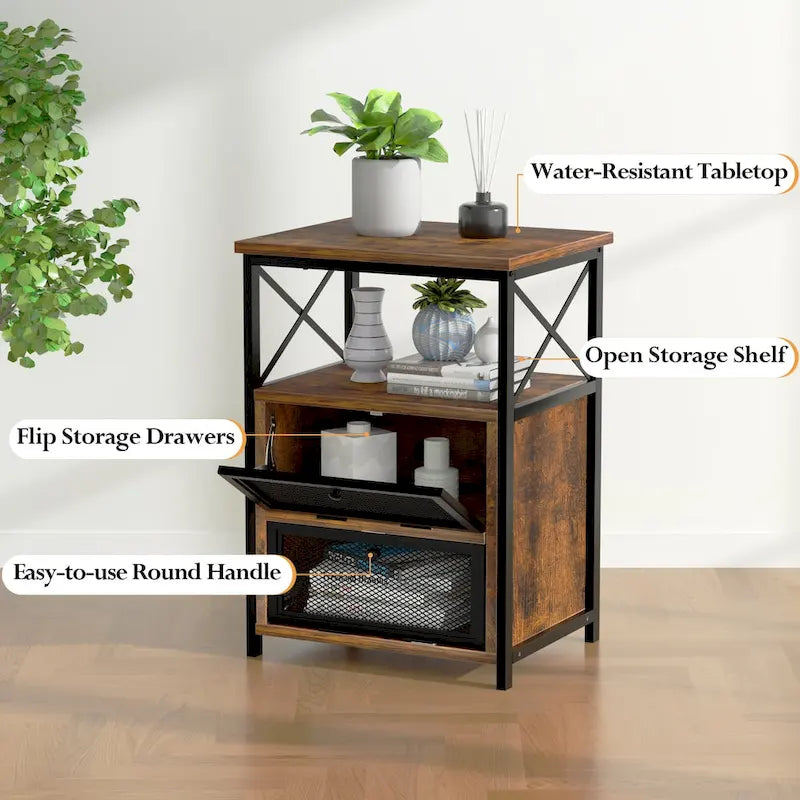 Javlergo Nightstand with 2 Drawers and Storage Shelf for Bedroom, Small Night Stands, Bed Side Table