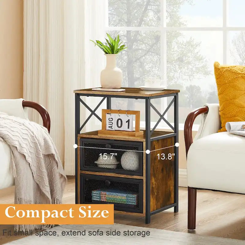 Javlergo Nightstand with 2 Drawers and Storage Shelf for Bedroom, Small Night Stands, Bed Side Table