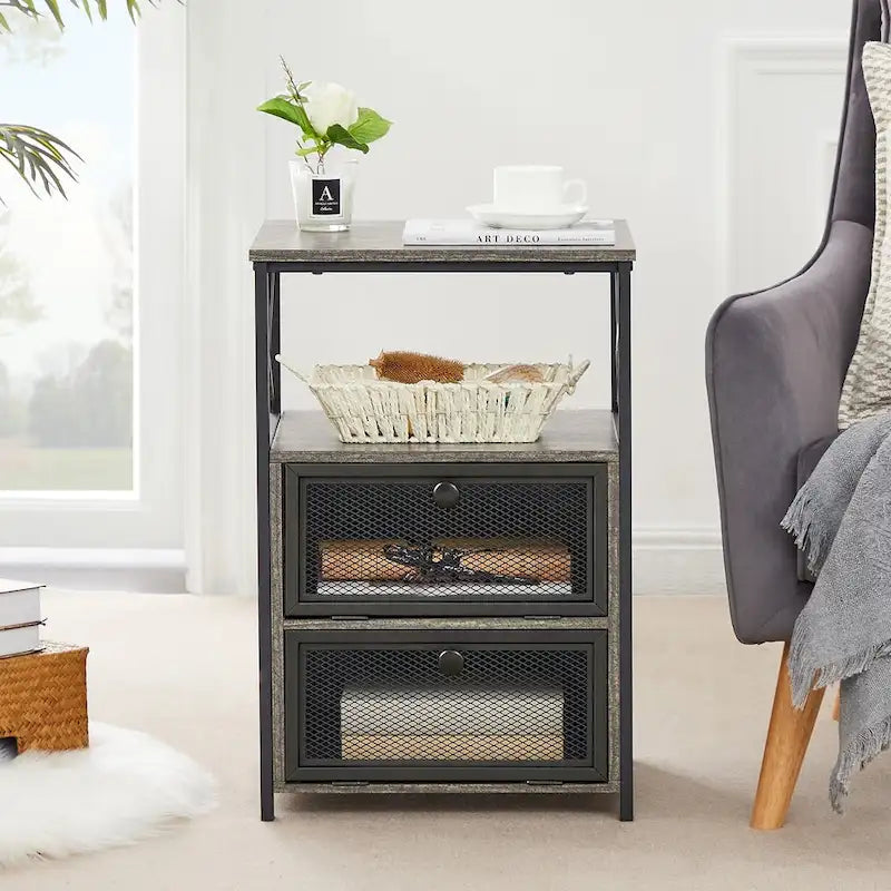 Javlergo Nightstand with 2 Drawers and Storage Shelf for Bedroom, Small Night Stands, Bed Side Table