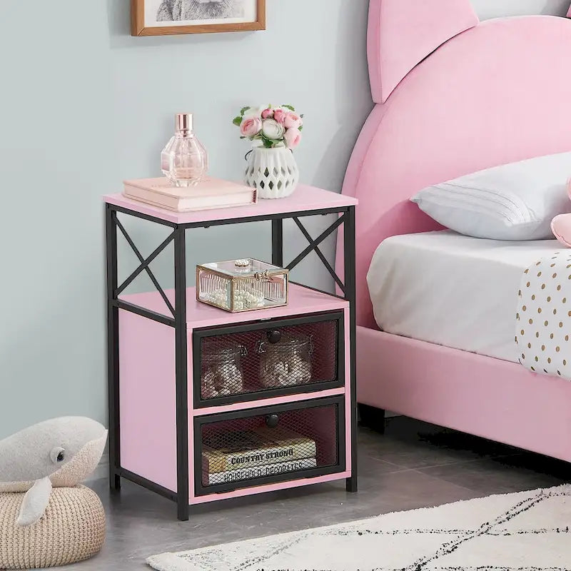 Javlergo Nightstand with 2 Drawers and Storage Shelf for Bedroom, Small Night Stands, Bed Side Table
