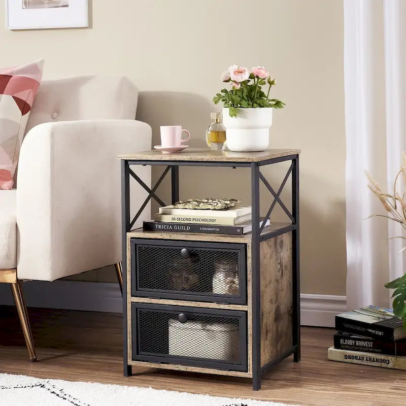 Javlergo Nightstand with 2 Drawers and Storage Shelf for Bedroom, Small Night Stands, Bed Side Table