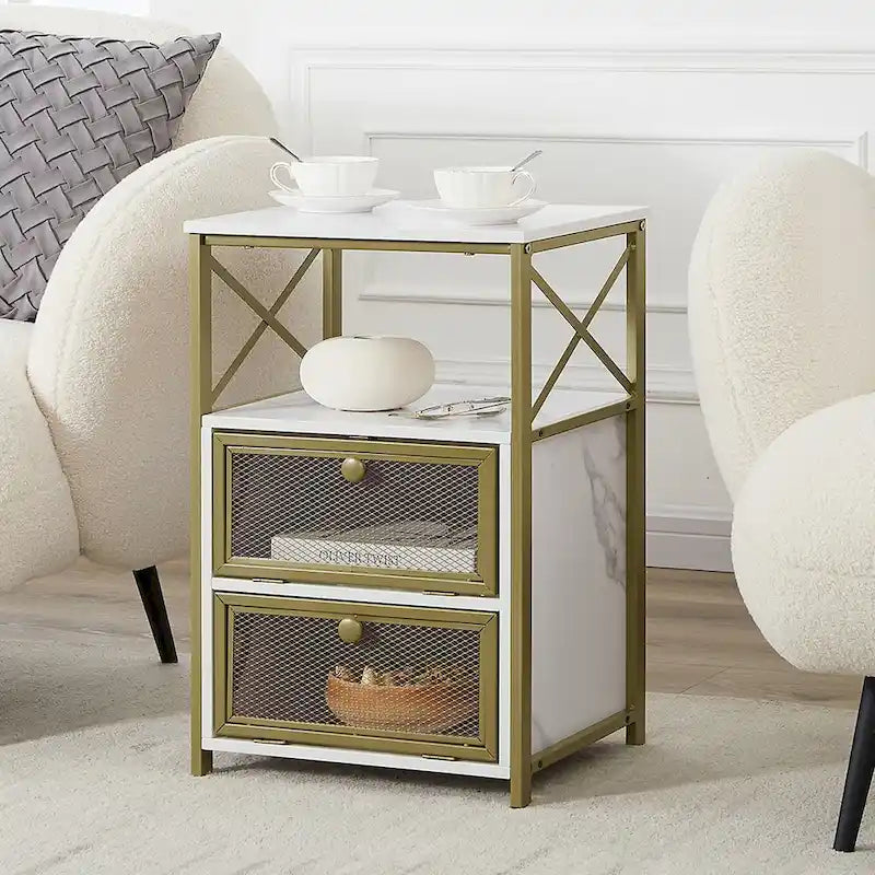 Javlergo Nightstand with 2 Drawers and Storage Shelf for Bedroom, Small Night Stands, Bed Side Table