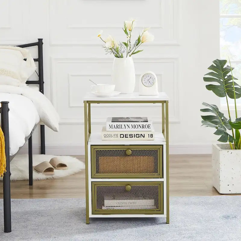 Javlergo Nightstand with 2 Drawers and Storage Shelf for Bedroom, Small Night Stands, Bed Side Table