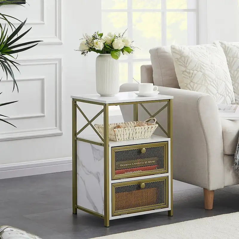 Javlergo Nightstand with 2 Drawers and Storage Shelf for Bedroom, Small Night Stands, Bed Side Table