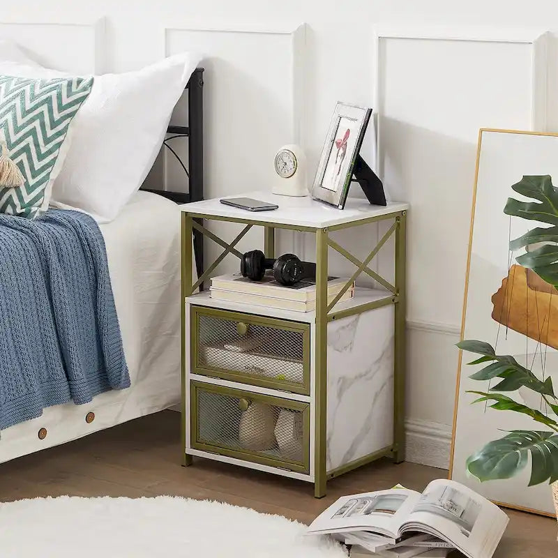 Javlergo Nightstand with 2 Drawers and Storage Shelf for Bedroom, Small Night Stands, Bed Side Table