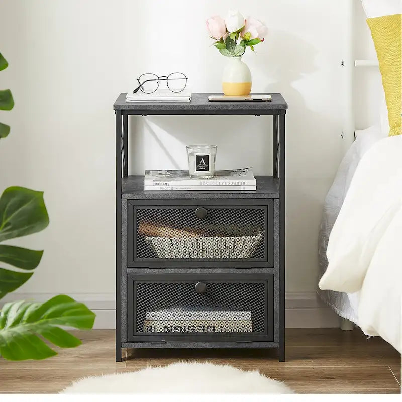 Javlergo Nightstand with 2 Drawers and Storage Shelf for Bedroom, Small Night Stands, Bed Side Table