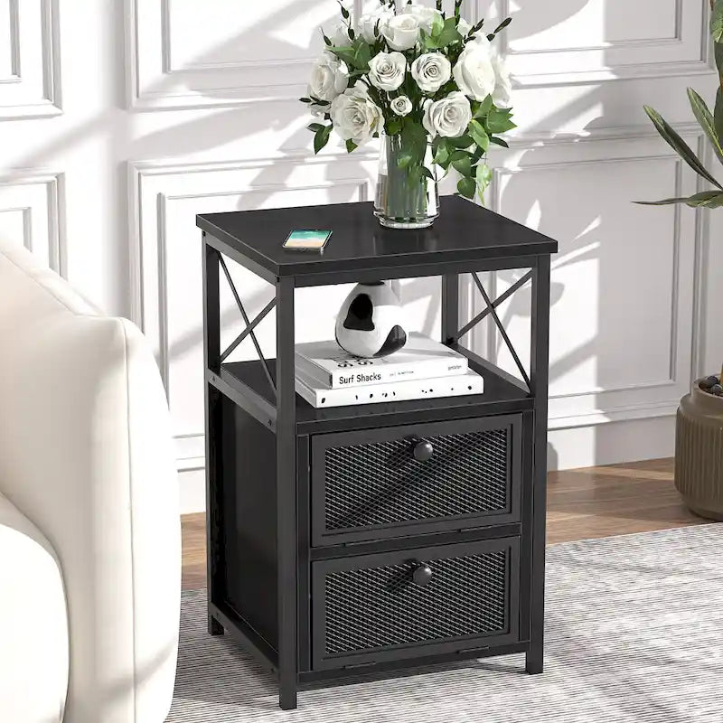 Javlergo Nightstand with 2 Drawers and Storage Shelf for Bedroom, Small Night Stands, Bed Side Table