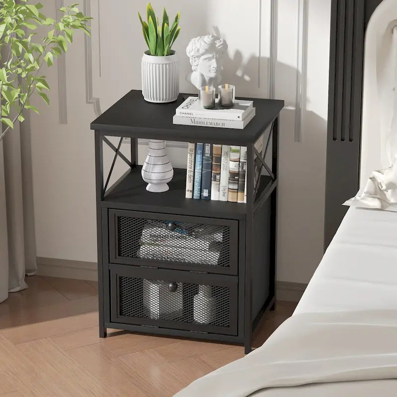Javlergo Nightstand with 2 Drawers and Storage Shelf for Bedroom, Small Night Stands, Bed Side Table
