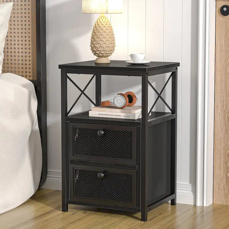 Javlergo Nightstand with 2 Drawers and Storage Shelf for Bedroom, Small Night Stands, Bed Side Table