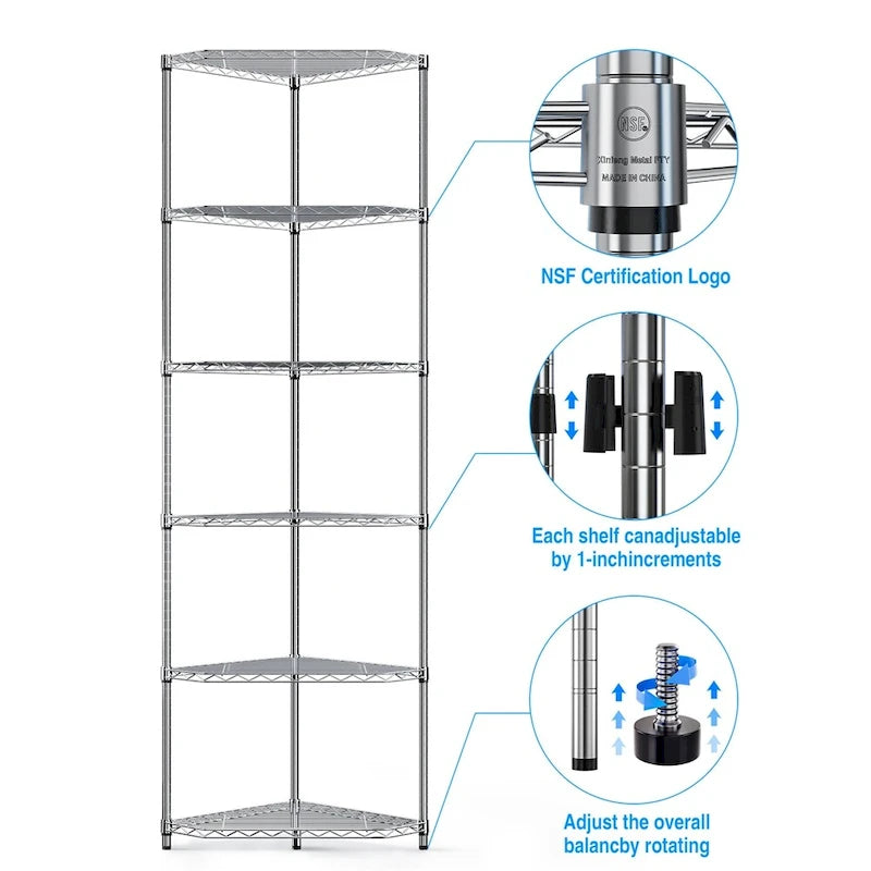 6 Tier Shelf Heavy Duty Free Standing Corner Storage Display Rack