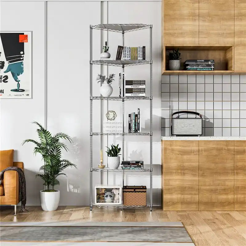 6 Tier Shelf Heavy Duty Free Standing Corner Storage Display Rack