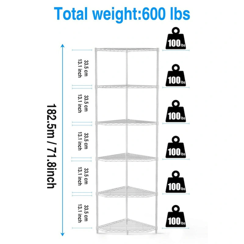 6 Tier Shelf Heavy Duty Free Standing Corner Storage Display Rack