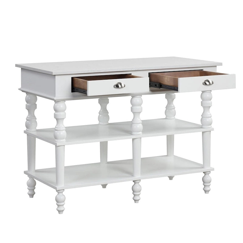 Rectangular Kitchen Island with 2 Drawers in White