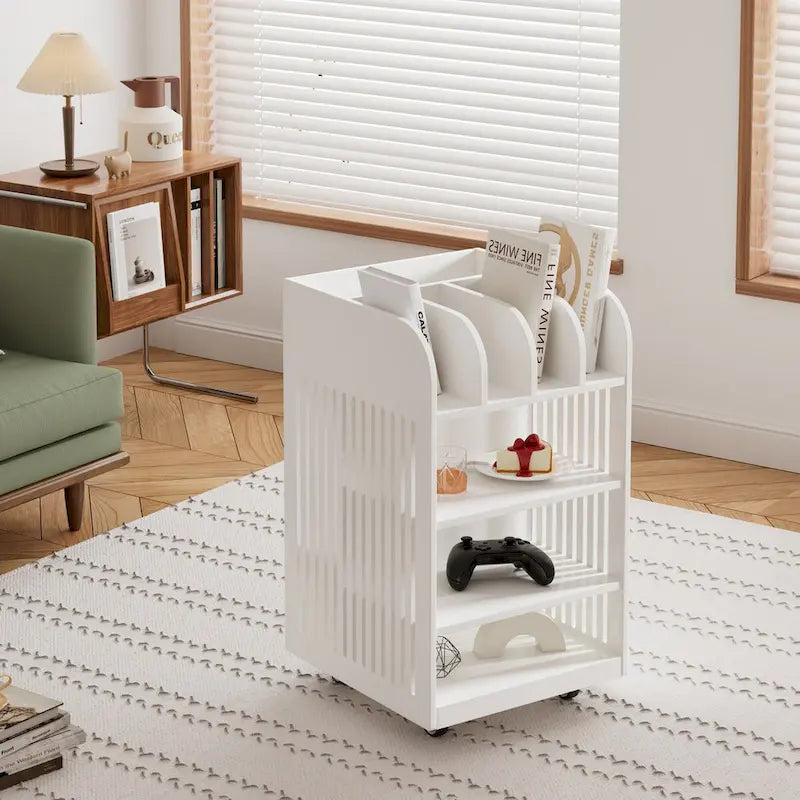 4 Tier Kitchen Island Cart with Spice Rack & Locking Casters,Simple Design Mobile Kitchen Storage Islands