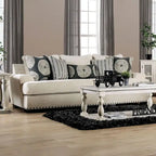 Chenille And Wooden Sofa with Track Arms Design in Ivory