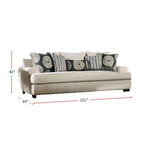 Chenille And Wooden Sofa with Track Arms Design in Ivory
