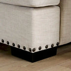 Chenille And Wooden Sofa with Track Arms Design in Ivory