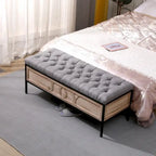48  Linen Storage Bench: Button-Tufted, Wooden Ottoman for Bedroom, Living Room